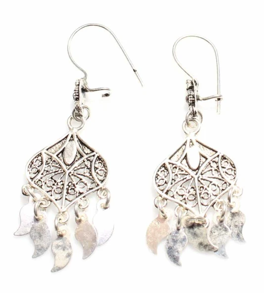 925 Ayar Gümüş Armut Modeli Pullu Telkari Küpe - Resim 2