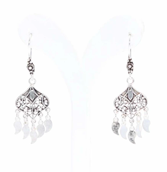 925 Ayar Gümüş Armut Modeli Pullu Telkari Küpe ürün görseli