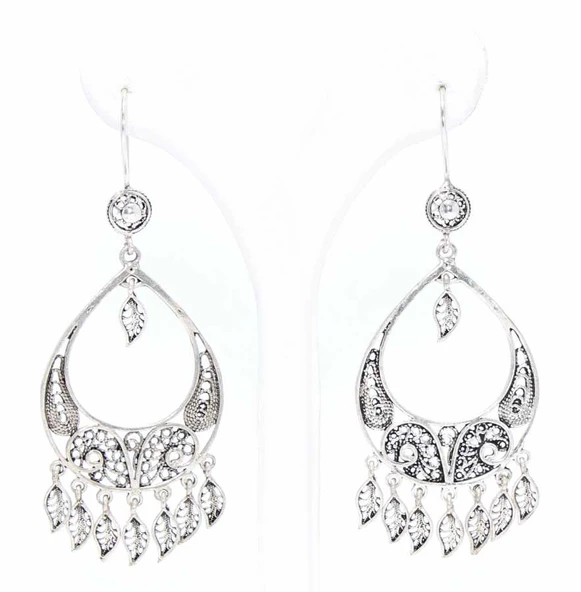 Hilal Şeklinde 925 Ayar Gümüş Telkari Küpe - Resim 2