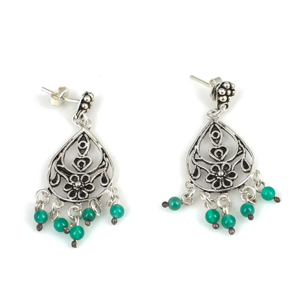 Zümrüt Taşlı 925 Ayar Gümüş Telkari Küpe ürün görseli 1