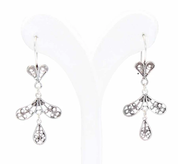 925 Ayar Gümüş Yaprak Modeli Telkari Küpe ürün görseli