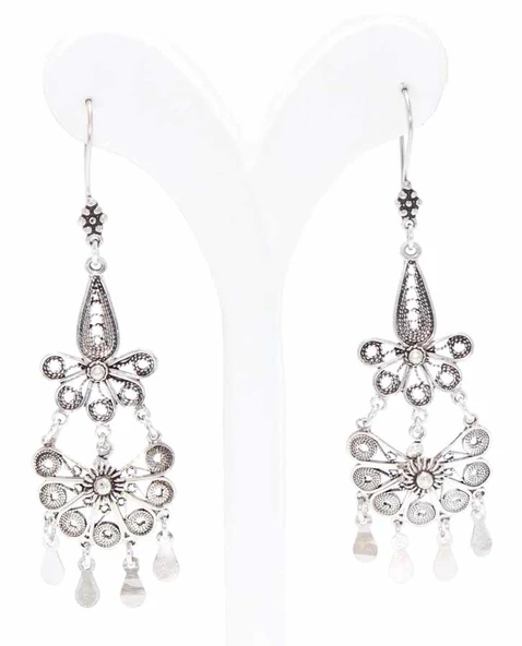 925 Ayar Gümüş Yelpaze Model Telkari Küpe - Resim 2