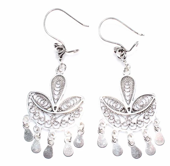 925 Ayar Gümüş Çiçekli Telkari Küpe - Resim 3