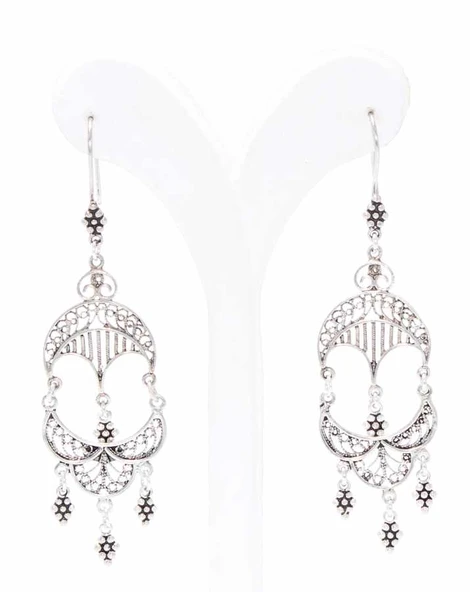 925 Ayar Gümüş Üç Motifli Top Sallantılı Telkari Küpe ürün görseli