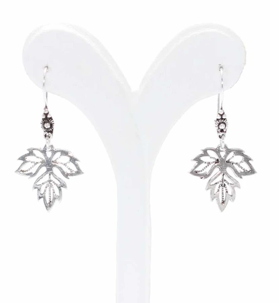 925 Ayar Gümüş Çınar Yaprağı Telkari Küpe - Resim 4