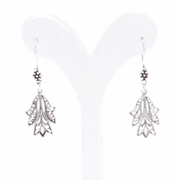 925 Ayar Gümüş Yaprak Motif Telkari Küpe - Resim 3