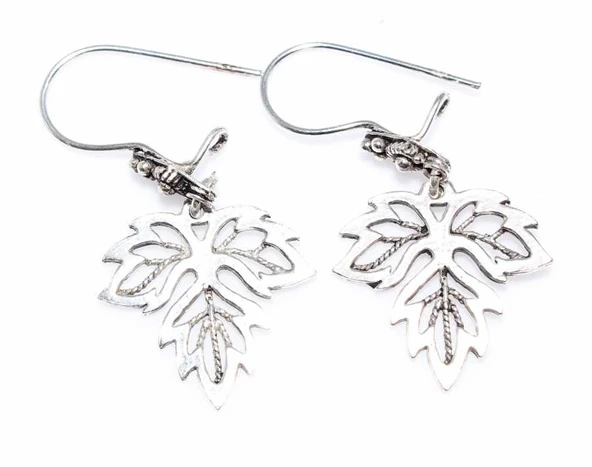 925 Ayar Gümüş Çınar Yaprağı Telkari Küpe - Resim 3