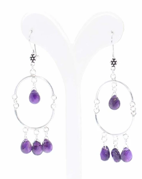 925 Ayar Gümüş Yarım Yuvarlak Damla Ametist Taşlı Küpe - Resim 3