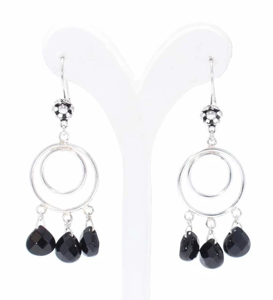 925 Ayar Gümüş Çift Yuvarlak İçi Boş Oniks Taşlı Telkari Küpe - Resim 3