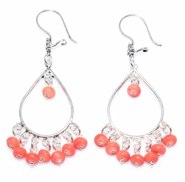 925 Ayar Gümüş Mercan Taşlı Halka Küpe ürün görseli 1