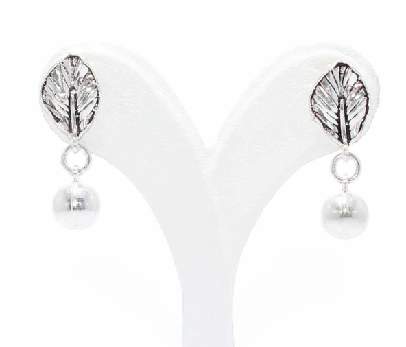 925 Ayar Gümüş 9 mm Top ve Yaprak Modeli Telkari Küpe - Resim 2