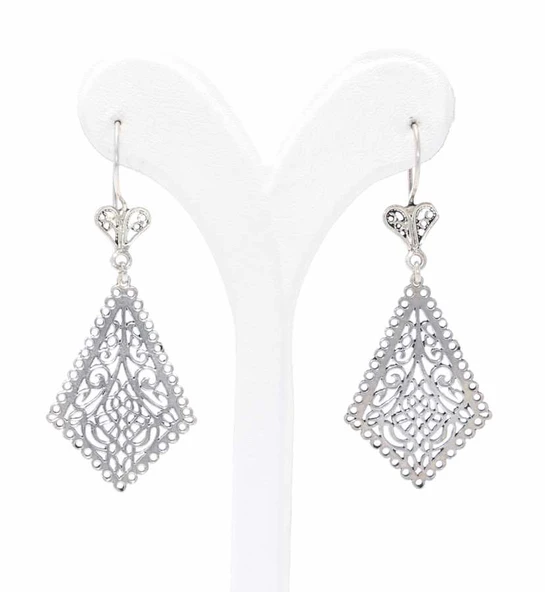 925 Ayar Gümüş Baklava Desenli Ajurlu Telkari Küpe - Resim 2