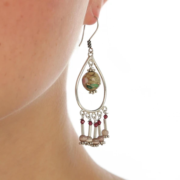 925 Ayar Gümüş Mineli Top Halka Telkari Küpe ürün görseli 1