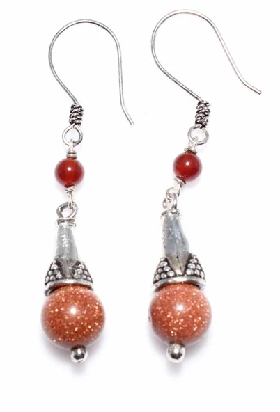 925 Ayar Gümüş Kahverengi Star Taşlı Telkari Küpe - Resim 3