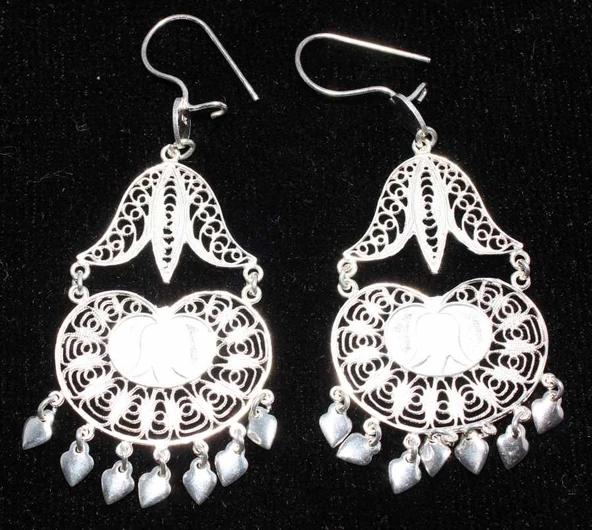 925 Ayar Gümüş Lale Modeli Sallantılı Telkari Küpe - Resim 2