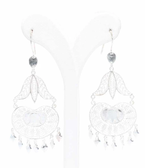 925 Ayar Gümüş Lale Modeli Sallantılı Telkari Küpe ürün görseli 1