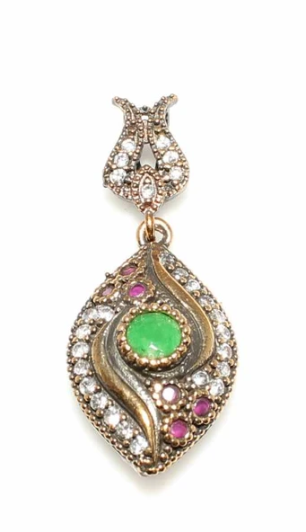 925 Ayar Gümüş Bronz Karışımı Mekik Zümrüt Taşlı  Kolye Ucu ürün görseli