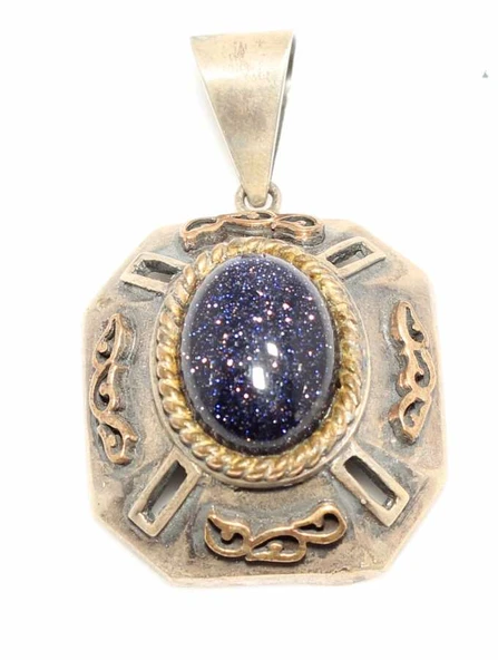 925 Ayar Gümüş Bronz Karışımı Gece Mavisi Star Taşlı Otantik Kolye Ucu ürün görseli