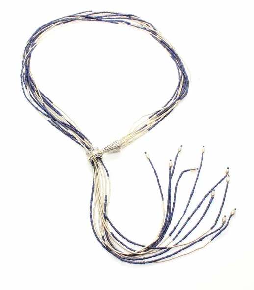 925 Ayar Gümüş Lapis Taşlı Şarnel Kolye - Resim 3