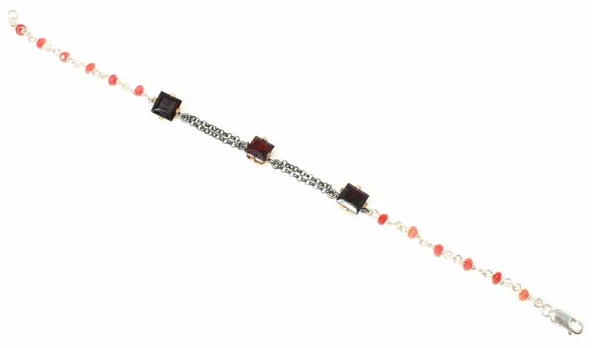 925 Ayar Gümüş ve Bronz Karışımı Garnet ve Yakut Taşlı Otantik Bileklik - Resim 2