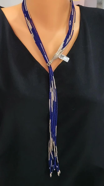 925 Ayar Gümüş Lapis Taşlı Şarnel Kolye - Resim 2