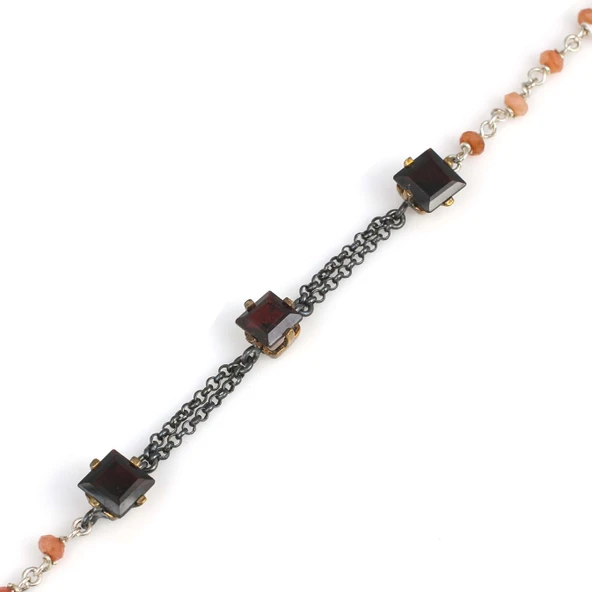 925 Ayar Gümüş ve Bronz Karışımı Garnet ve Yakut Taşlı Otantik Bileklik ürün görseli