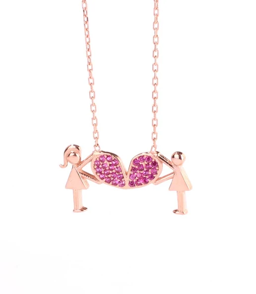 925 Ayar Rose Gümüş Sevgililer Kolyesi - Resim 2