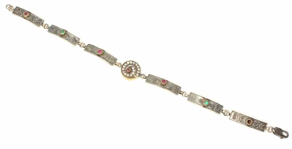 925 Ayar Gümüş ve Bronz Karışımı Dikdörtgen Model Yakut Taşlı Otantik Bileklik - Resim 2