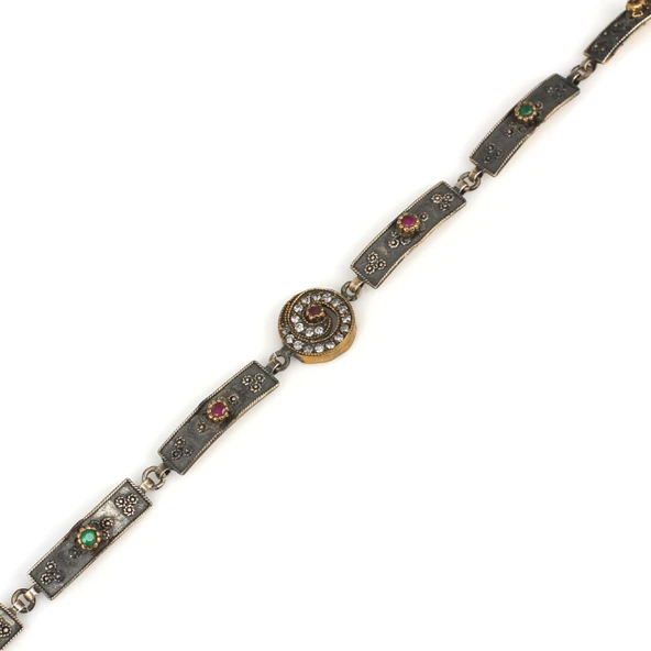 925 Ayar Gümüş ve Bronz Karışımı Dikdörtgen Model Yakut Taşlı Otantik Bileklik ürün görseli 1