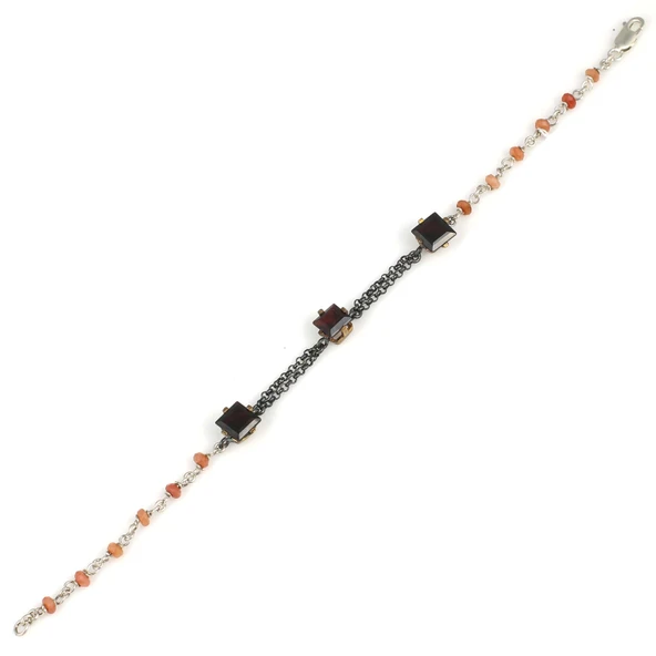 925 Ayar Gümüş ve Bronz Karışımı Garnet ve Yakut Taşlı Otantik Bileklik - Resim 3