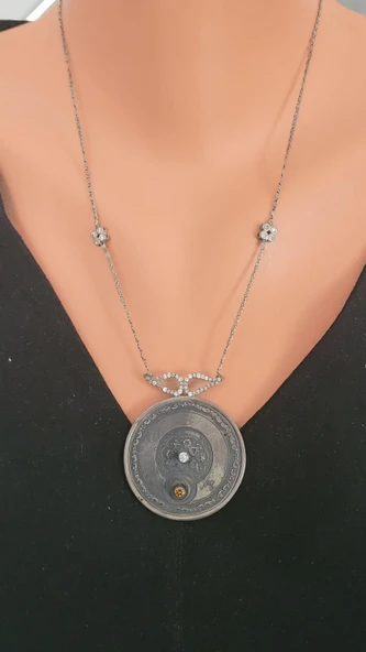 925 Ayar Gümüş Melek Kanadı Taşlı El İşi Zincir Kolye - Resim 4