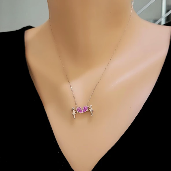 925 Ayar Rose Gümüş Sevgililer Kolyesi ürün görseli
