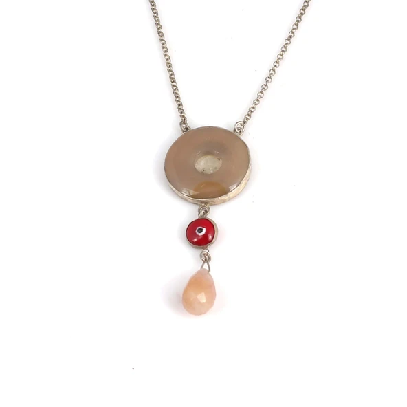 925 Ayar Gümüş Damla Ametist Taşlı Nazar Boncuklu Kolye - Resim 2