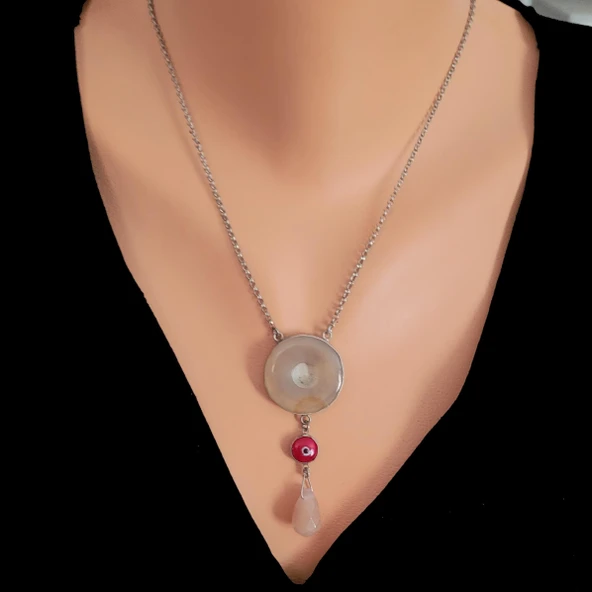 925 Ayar Gümüş Damla Ametist Taşlı Nazar Boncuklu Kolye ürün görseli