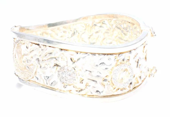 925 Ayar Gümüş Taşlı Kırışık Model Bilezik - Resim 4