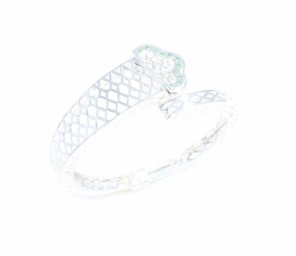 925 Ayar Gümüş Yeşil Taşlı Ajur Bilezik - Resim 3