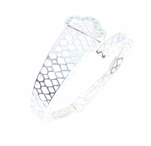 925 Ayar Gümüş Yeşil Taşlı Ajur Bilezik ürün görseli