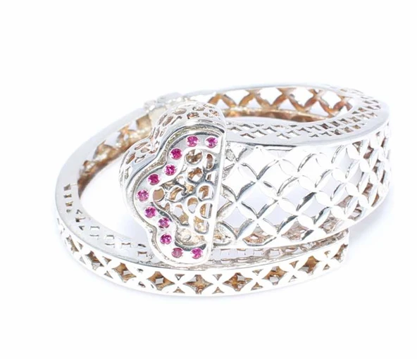 Taşlı 925 Ayar Gümüş Ajur Bilezik - Resim 2