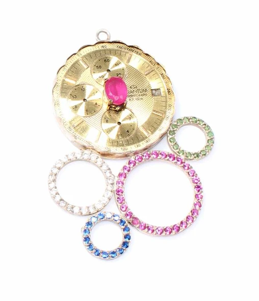 925 Ayar Gümüş Saat Kadranı Taşlı Kolye Ucu ürün görseli