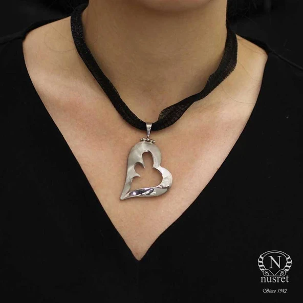 925 Ayar Gümüş Rodajlı Kalp Modeli Kolye Ucu - Resim 5