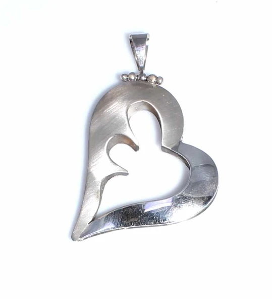 925 Ayar Gümüş Rodajlı Kalp Modeli Kolye Ucu - Resim 2