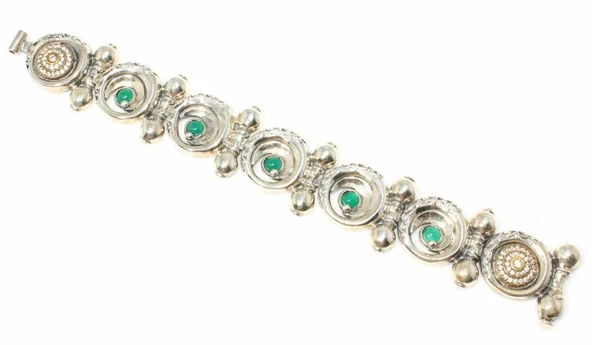 925 Ayar Gümüş Yeşil Akik Taşlı Bileklik - Resim 4