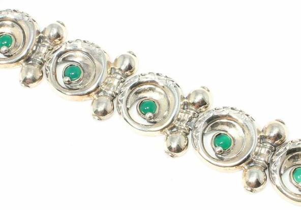 925 Ayar Gümüş Yeşil Akik Taşlı Bileklik - Resim 3