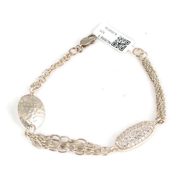 925 Ayar Gümüş Primitiv Taşlı Zincir Bileklik ürün görseli