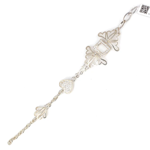 925 Ayar Gümüş Kalp Modeli Zincir Bileklik - Resim 2