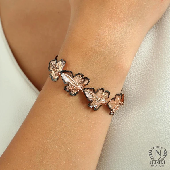 925 Ayar Rose Gümüş Yaprak Bileklik ürün görseli