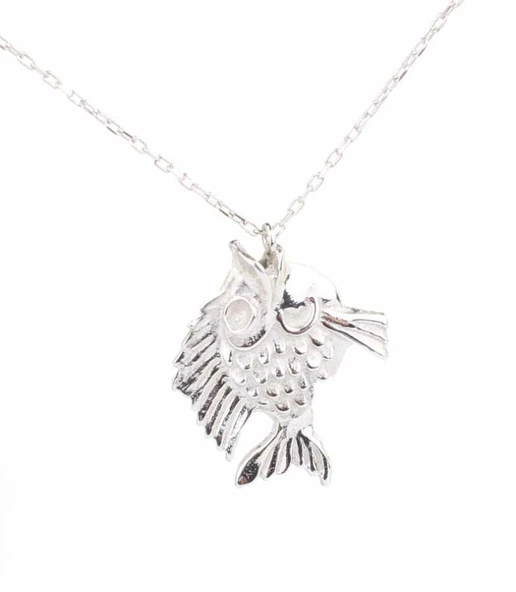 925 Ayar Gümüş Balık Charm Kolye, Beyaz ürün görseli