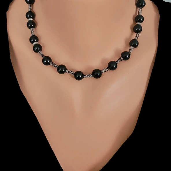 925 Ayar Gümüş Onix Taşlı Kolye ürün görseli