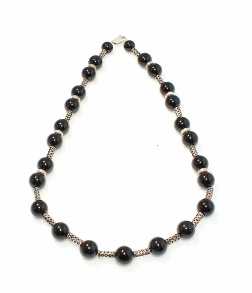 925 Ayar Gümüş Onix Taşlı Kolye - Resim 5