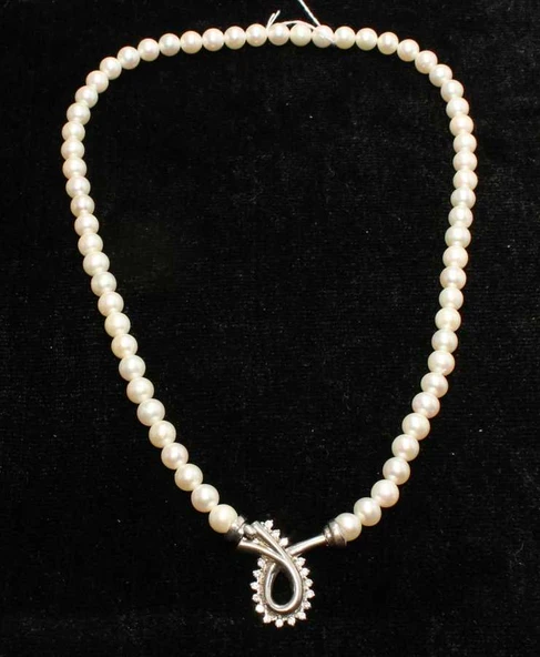 Taşlı 925 Ayar Gümüş İnci Kolye - Resim 4